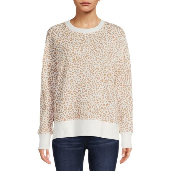 Time & Tru Tops - Time & Tru Leopard Print Tan/Cream Sweatshirt Size XL